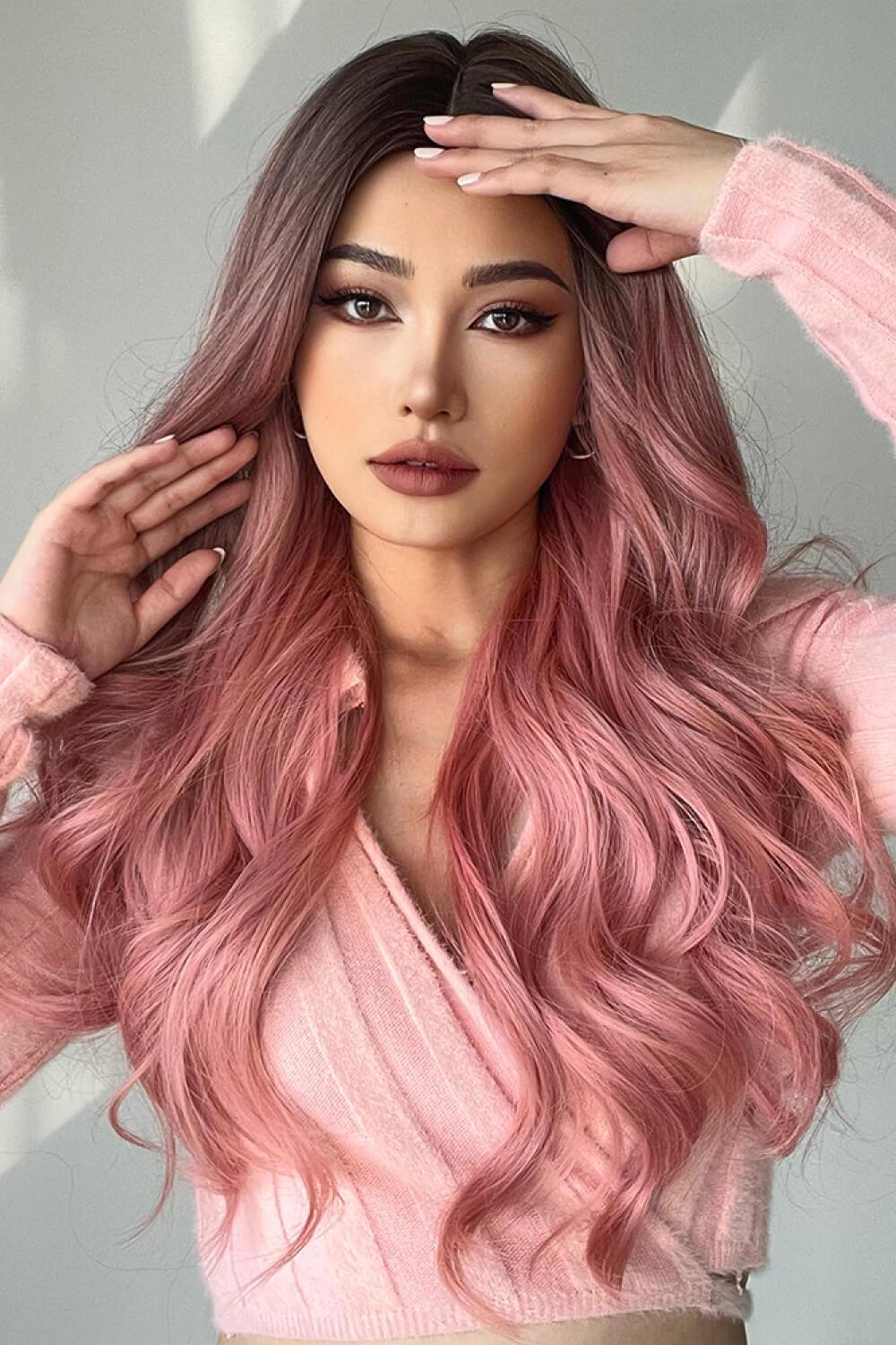 Fashion Wave Synthetic Long Wigs in Pink 26'' - CADEAUME