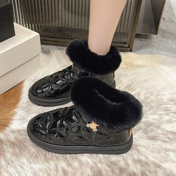 Fashionable  Plush Flat Heel Thick Soled Non-slip fur women boots