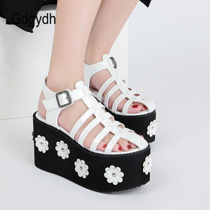 Gdgydh Fashion Flower Roman Style Women Sandals Platform Wedges Gladiator Heels For Girls Thick Sole Comfy Walking Gothic Style - CADEAUME