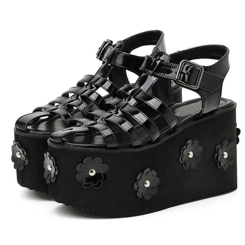 Gdgydh Fashion Flower Roman Style Women Sandals Platform Wedges Gladiator Heels For Girls Thick Sole Comfy Walking Gothic Style - CADEAUME