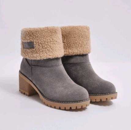 Mid-Tube Thick Heel Suede Snow Boots - CADEAUME