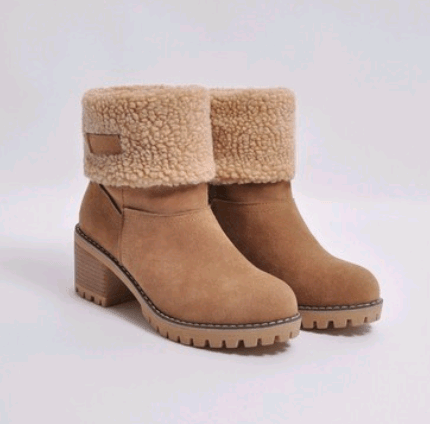 Mid-Tube Thick Heel Suede Snow Boots - CADEAUME