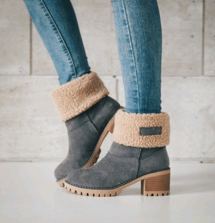 Mid-Tube Thick Heel Suede Snow Boots - CADEAUME