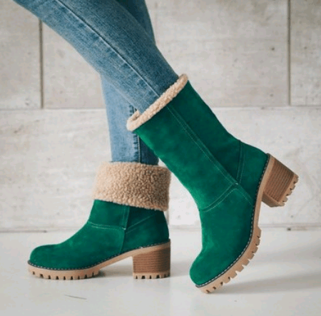 Mid-Tube Thick Heel Suede Snow Boots - CADEAUME