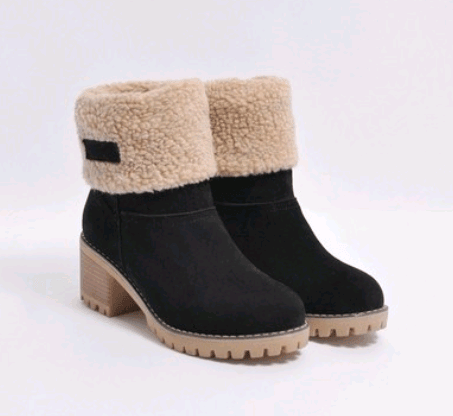 Mid-Tube Thick Heel Suede Snow Boots - CADEAUME