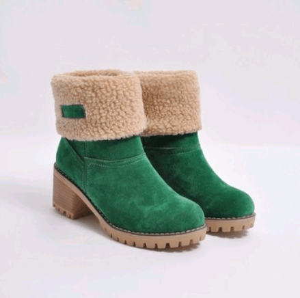 Mid-Tube Thick Heel Suede Snow Boots - CADEAUME