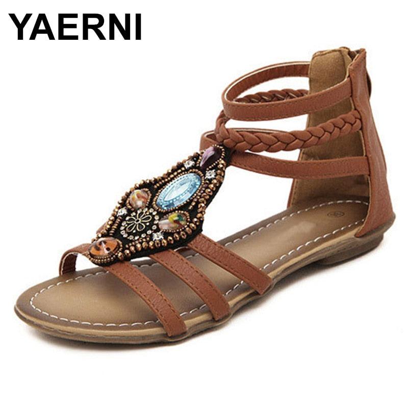 YAERNI 2022 Bling Beading Sandals T-Strap Flip Flops Summer Style Flats Shoes Woman Rhinestone Pearl Casual Women SandalsE841 - CADEAUME